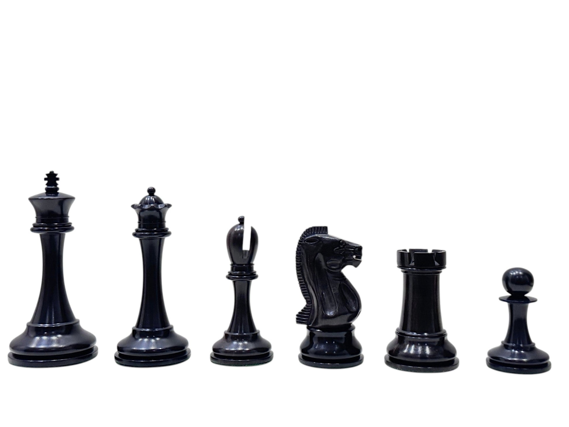 19th century 4.3" B & Co. Reproduced Staunton Chess Pieces Only Set- Double Weighted Ebony - Chess Villa