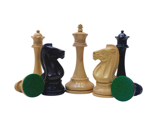 19th century 4.3" B & Co. Reproduced Staunton Chess Pieces Only Set- Double Weighted Ebony - Chess Villa