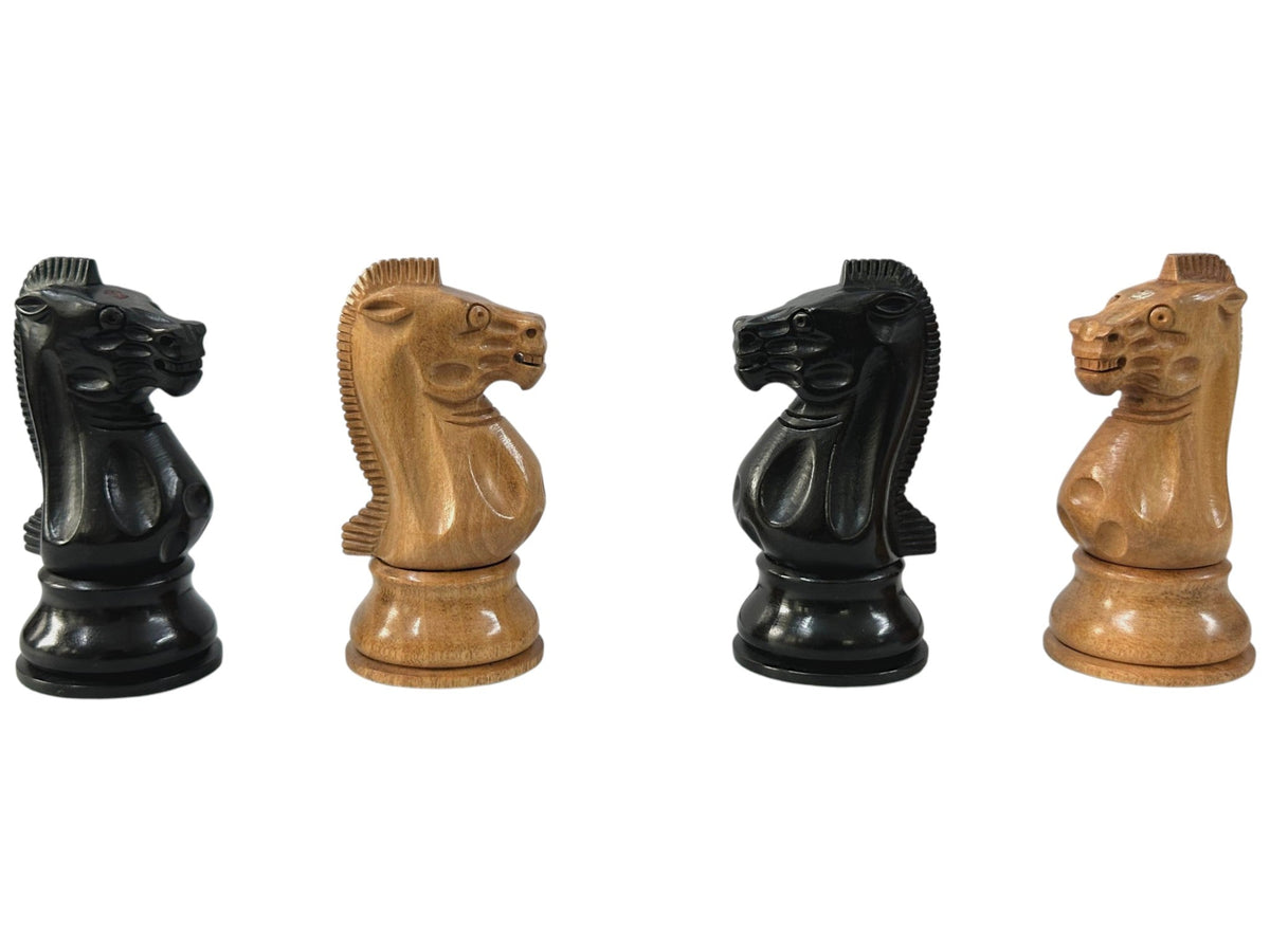 19th century 4.3" B & Co. Reproduced Staunton Luxury Chess Pieces Only Set- Triple Weighted Ebony and Antique Distressed Boxwood - Chess Villa