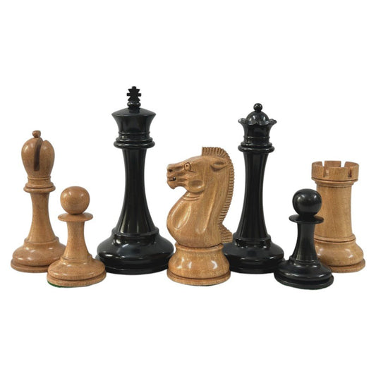 19th century 4.3" B & Co. Reproduced Staunton Luxury Chess Pieces Only Set- Triple Weighted Ebony and Antique Distressed Boxwood - Chess Villa