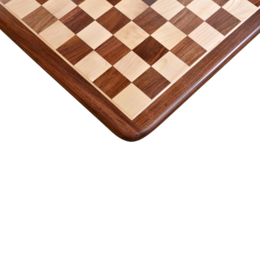 21" Round Edge Series Hand Carved Chess Board In Maple & Golden Rosewood - 55 mm Square