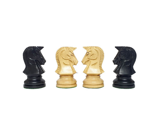 1950s Dubrovnik Bobby Fischer Reproduced Chess Pieces Only Set In Ebony Wood & Boxwood - 3.7" King