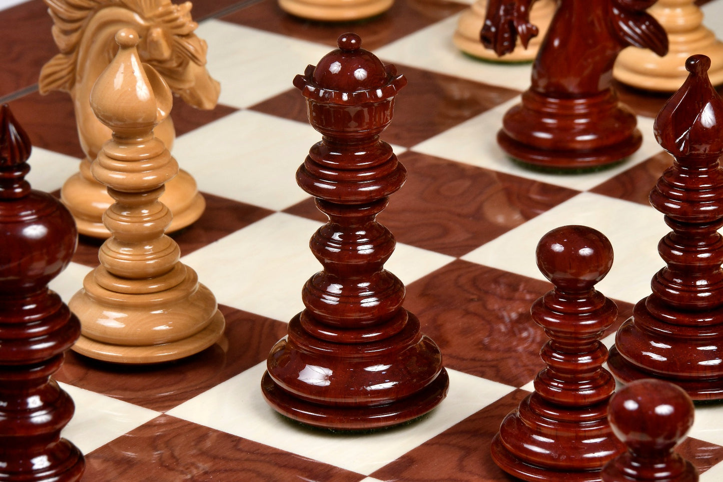 4.3" Luxury Savano Series Staunton Chess Pieces Only Set - Bud Rosewood Triple Weighted
