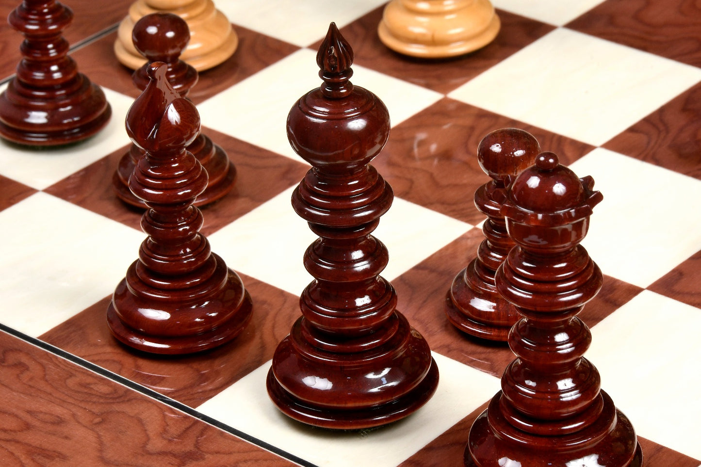 4.3" Luxury Savano Series Staunton Chess Pieces Only Set - Bud Rosewood Triple Weighted