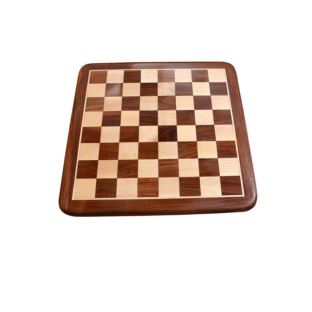 23" Round Edge Series Hand Carved Chess Board In Maple & Golden Rosewood - 60 mm Square - Chess Villa