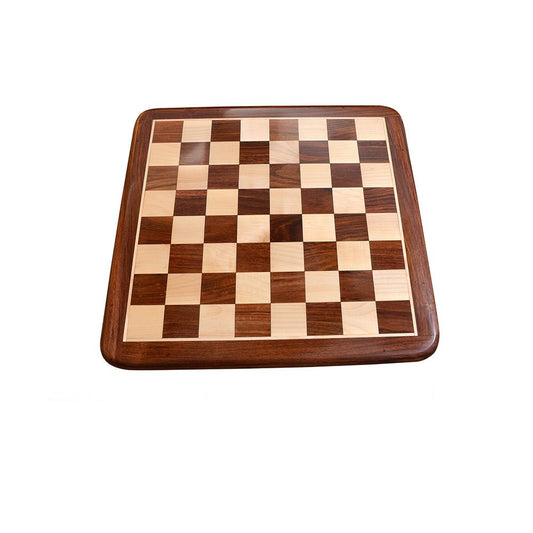 23" Round Edge Series Hand Carved Chess Board In Maple & Golden Rosewood - 60 mm Square - Chess Villa