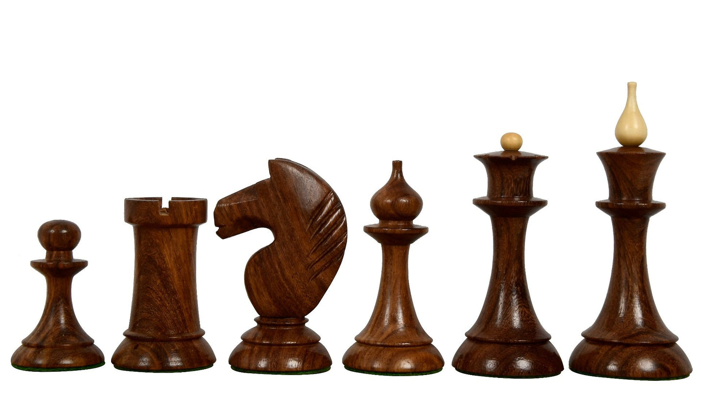 1950s Soviet Latvian Reproduced Chess Pieces Only Set - Weighted Golden Rosewood & Boxwood