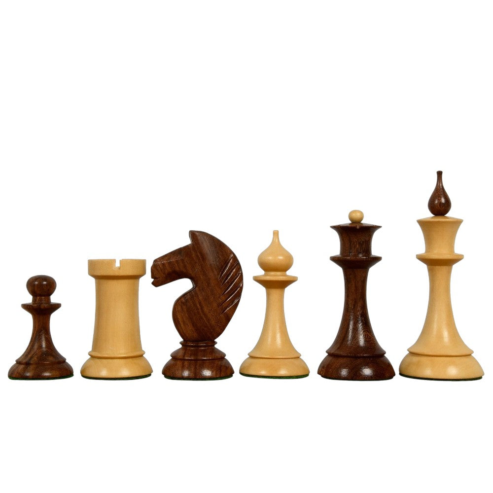 1950s Soviet Latvian Reproduced Chess Pieces Only Set - Weighted Golden Rosewood & Boxwood