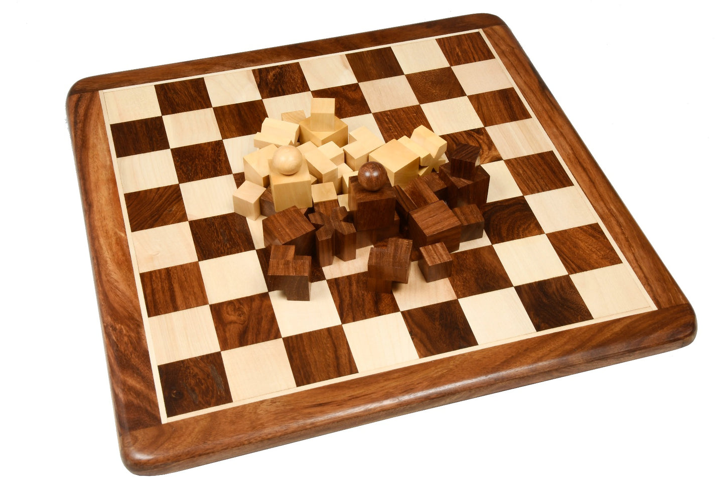 1924 Bauhaus Reproduced Geometrical Abstract Chessmen In Golden Rosewood With Chess Board