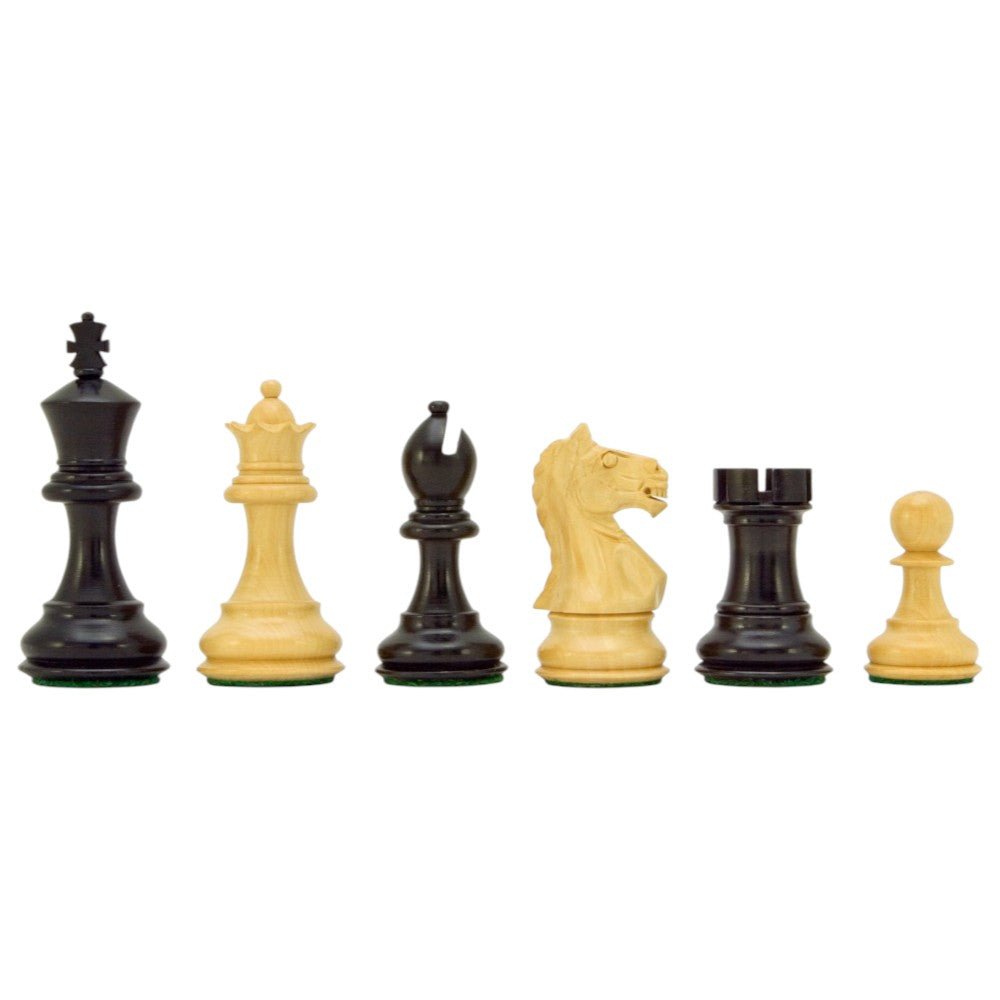3.25" Fierce Knight Staunton Chess Pieces Only Set – Weighted Ebonised Boxwood & Boxwood - Chess Villa