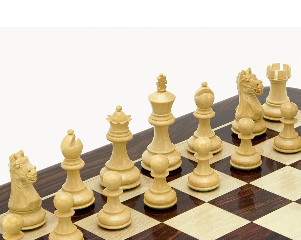 3.25" Fierce Knight Staunton Chess Pieces Only Set – Weighted Ebonised Boxwood & Boxwood - Chess Villa