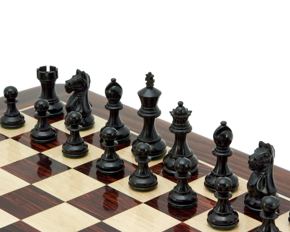3.25" Fierce Knight Staunton Chess Pieces Only Set – Weighted Ebonised Boxwood & Boxwood - Chess Villa