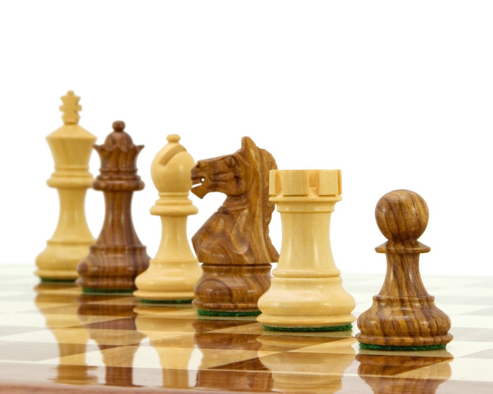 3.25" Fierce Knight Staunton Chess Pieces Only Set – Weighted Golden Rosewood & Boxwood - Chess Villa