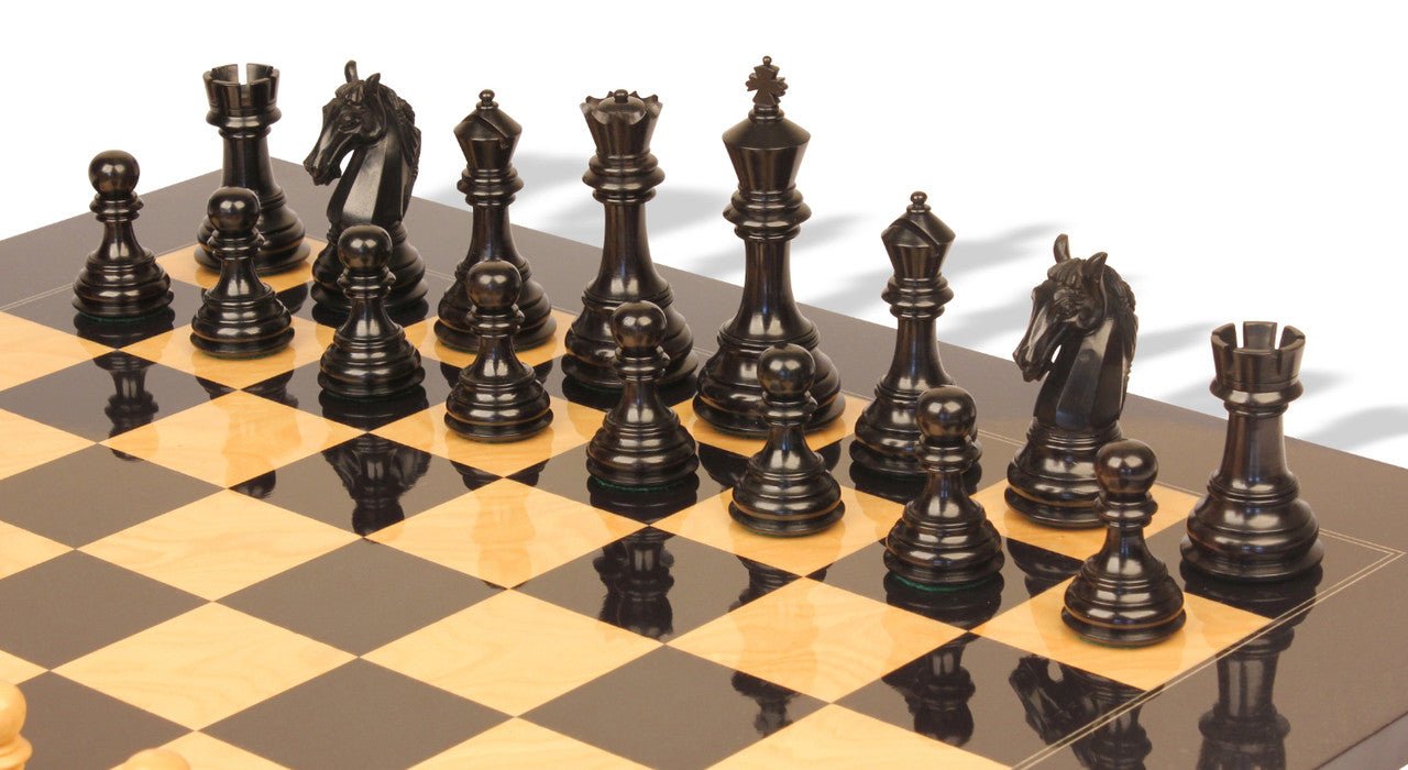 3.8" Columbian Knight Luxury Staunton Chess Pieces Only- Double Weighted Ebony - Chess Villa
