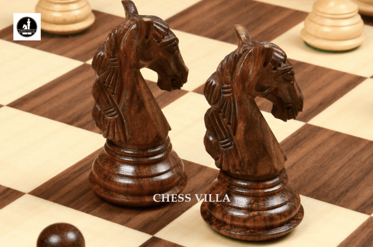3.8" Columbian Knight Luxury Staunton Chess Pieces Only- Weighted Golden Rosewood - Chess Villa