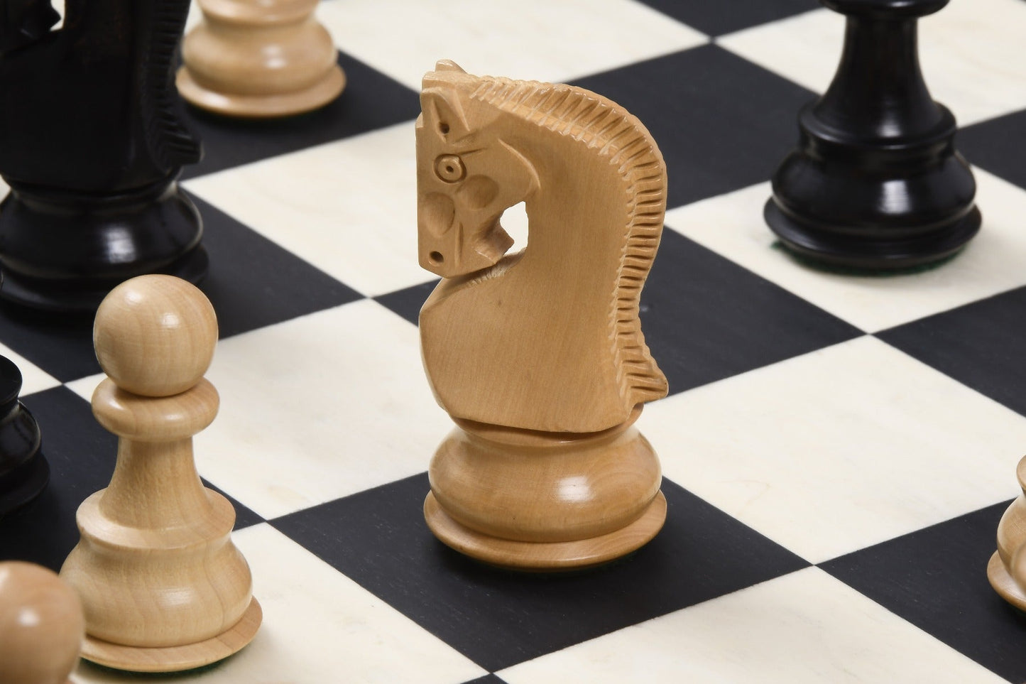 3.9" Russian Zagreb Chess Pieces Only set – Weighted Ebonised Boxwood & Boxwood - Chess Villa