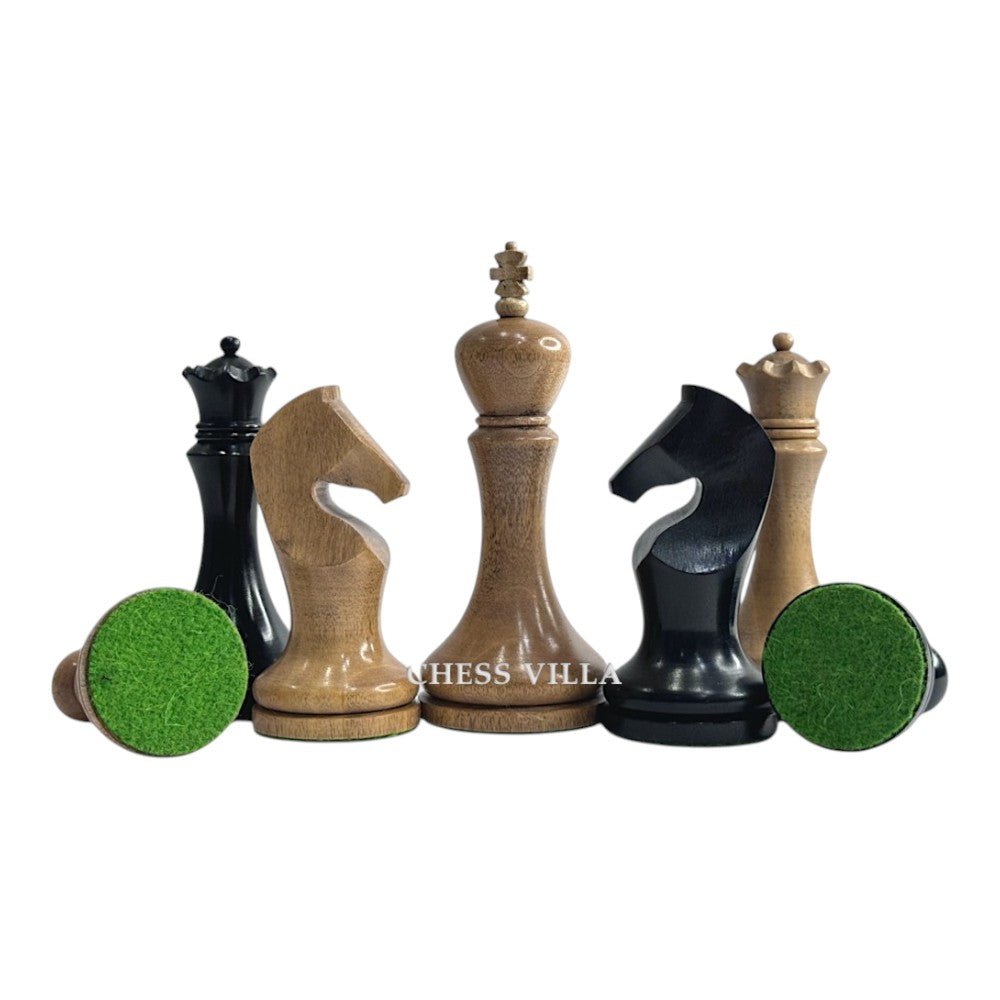 3.9" Zadar Series Modern Minimalist Chess Set- Chess Pieces Only - Weighted Distressed Antique Boxwood & Ebonised Boxwood - Chess Villa