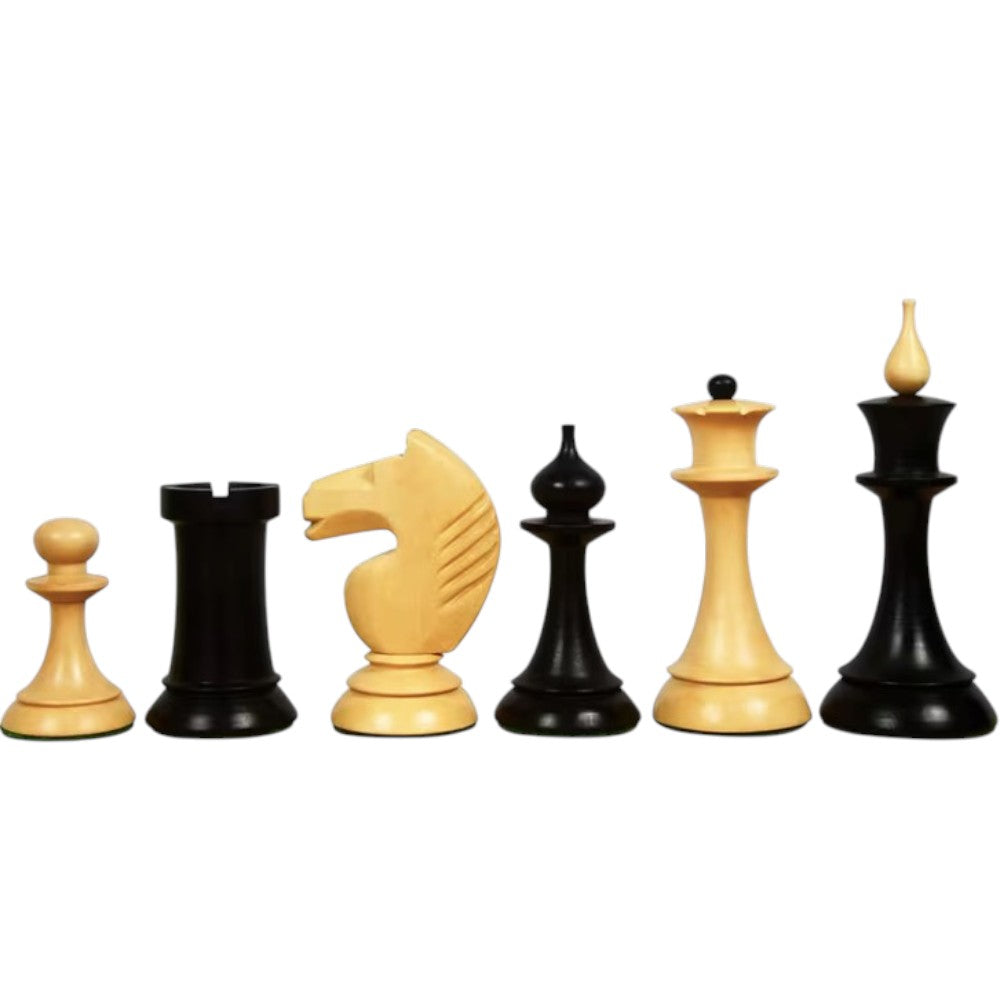 1950s Soviet Latvian Reproduced Chess Pieces Only Set - Weighted Ebonised Boxwood & Boxwood