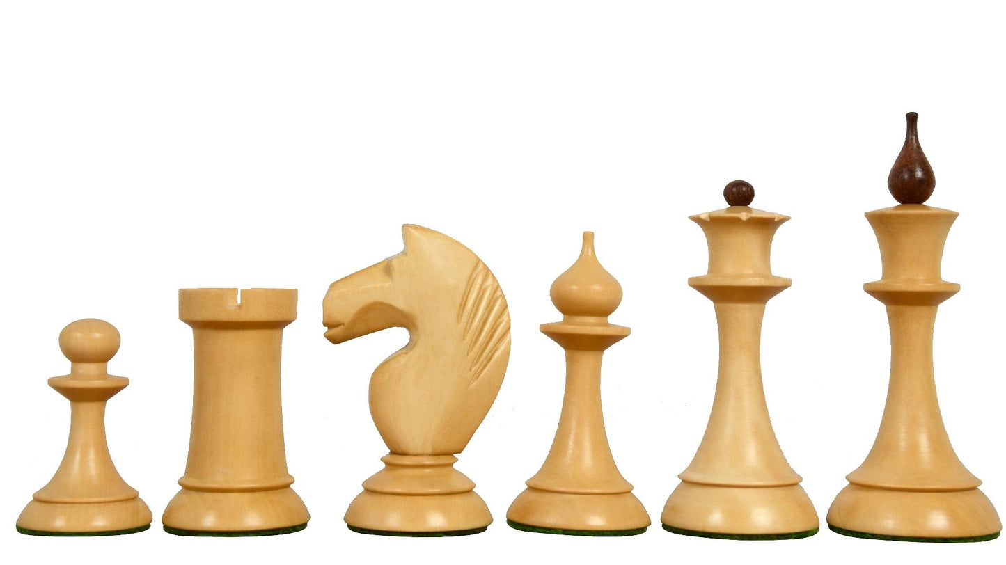 1950s Soviet Latvian Reproduced Chess Pieces Only Set - Weighted Golden Rosewood & Boxwood