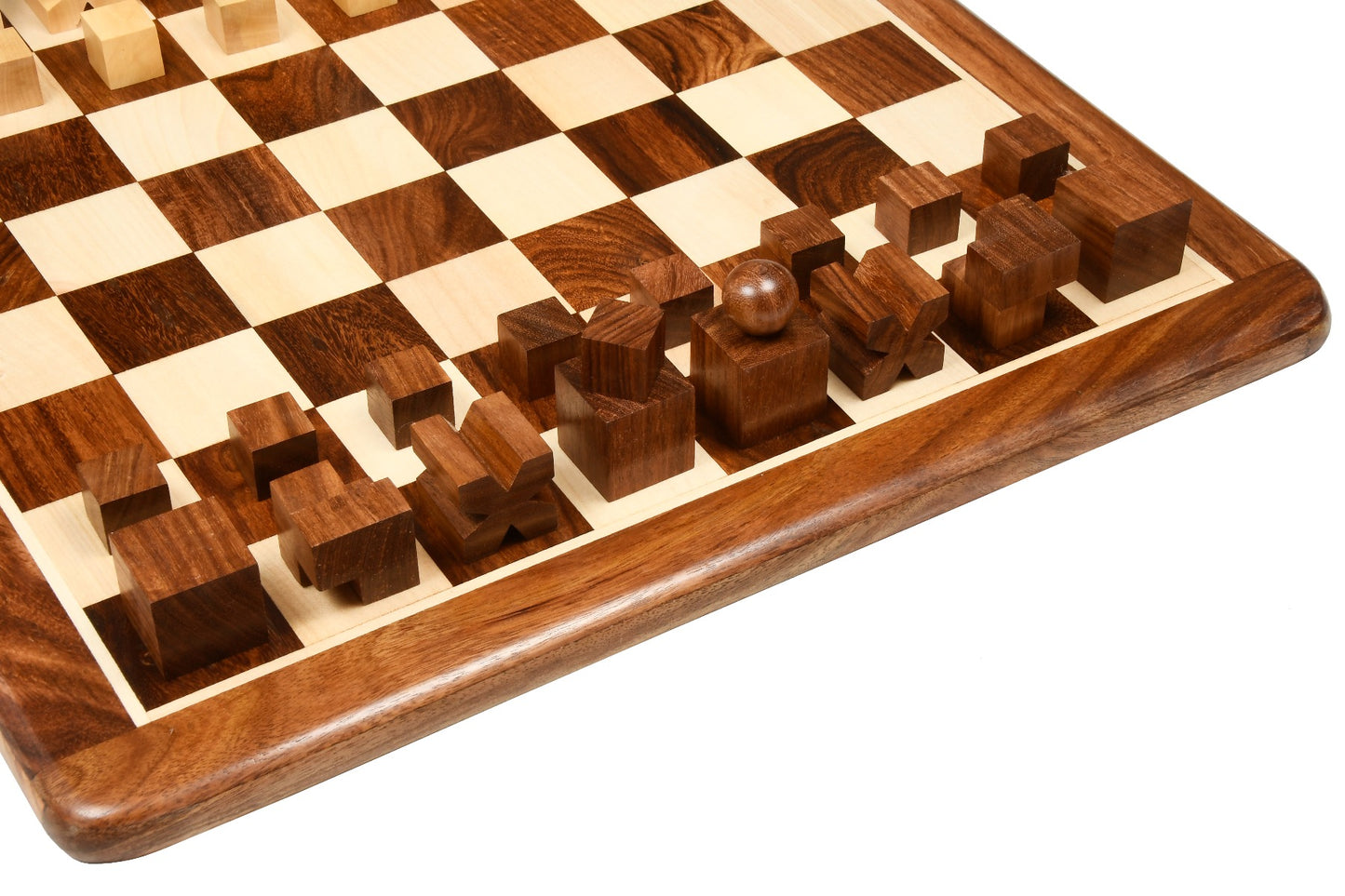 1924 Bauhaus Reproduced Geometrical Abstract Chessmen In Golden Rosewood With Chess Board