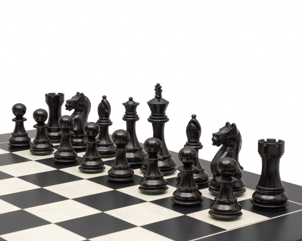 4" Fierce Knight Staunton Chess Pieces Only Set – Ebonised Boxwood & Boxwood - Chess Villa