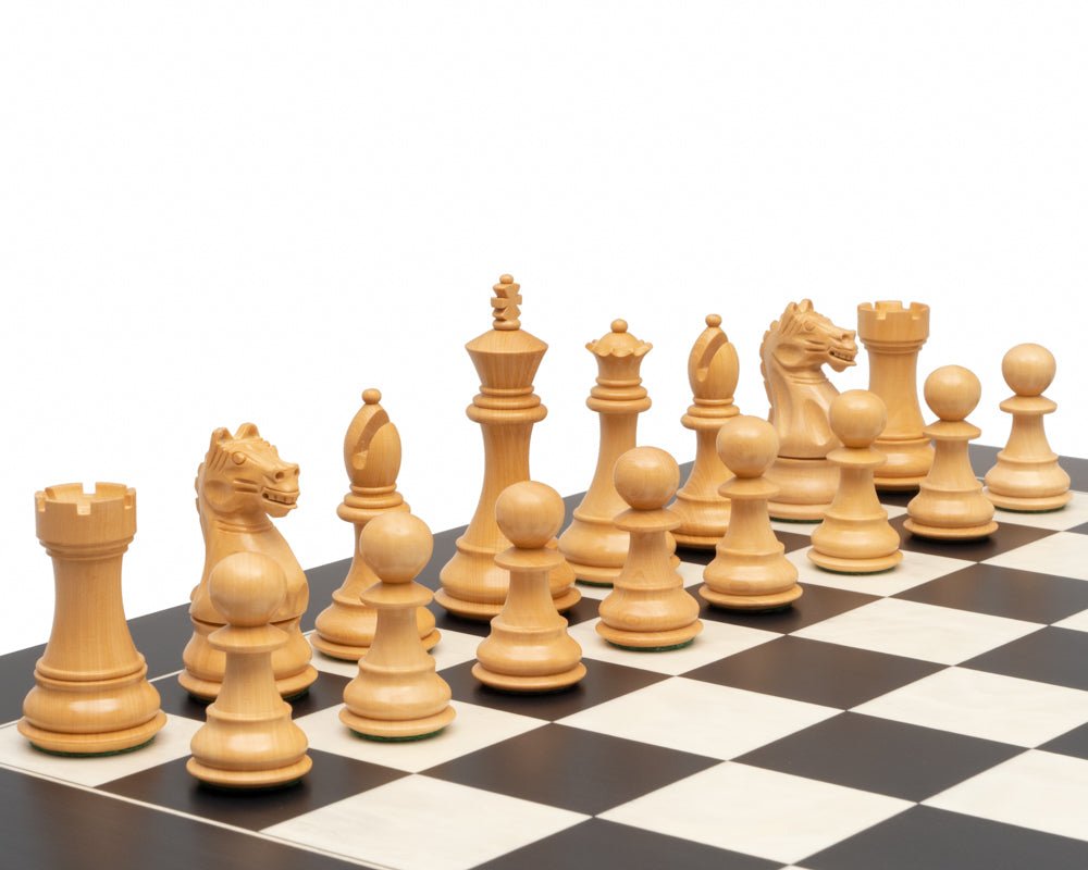 4" Fierce Knight Staunton Chess Pieces Only Set – Ebonised Boxwood & Boxwood - Chess Villa