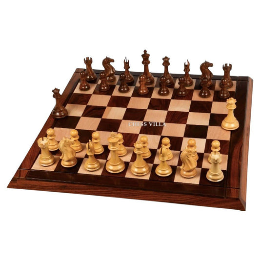 4″ Fierce Knight Staunton Chess Set - Pieces in Golden Rosewood with Chess Board - Chess Villa
