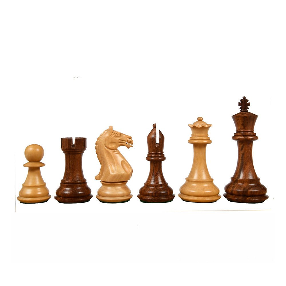 4″ Fierce Knight Staunton Chess Set - Pieces in Golden Rosewood with Chess Board - Chess Villa