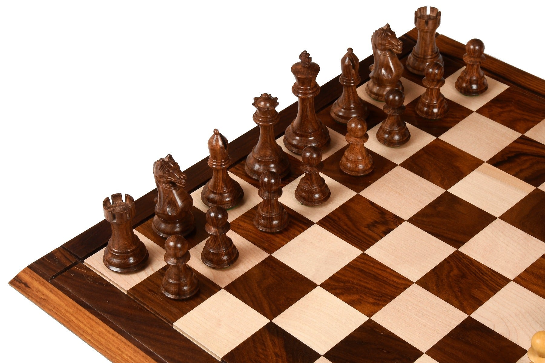 4″ Fierce Knight Staunton Chess Set - Pieces in Golden Rosewood with Chess Board - Chess Villa