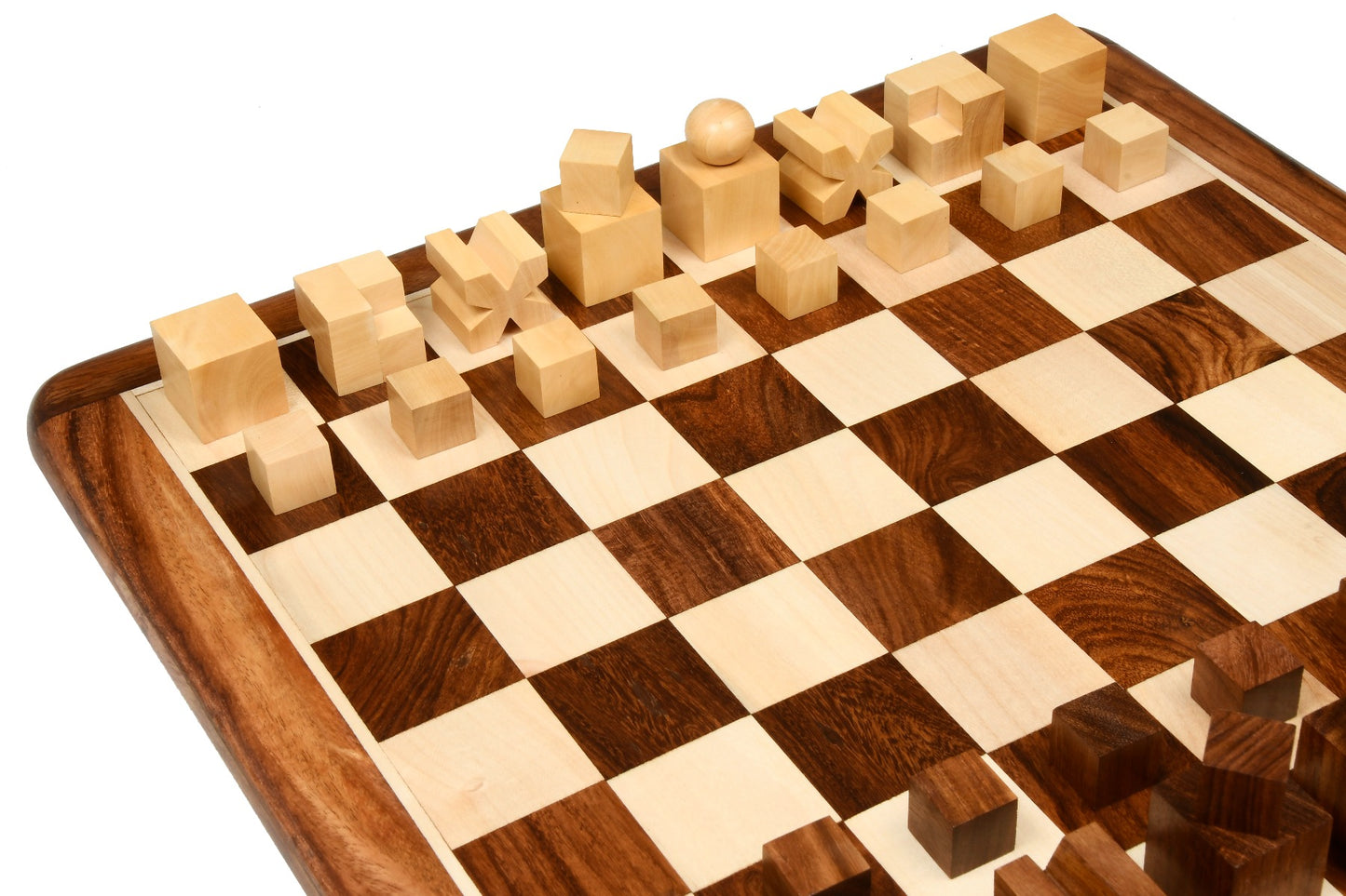 1924 Bauhaus Reproduced Geometrical Abstract Chessmen In Golden Rosewood With Chess Board
