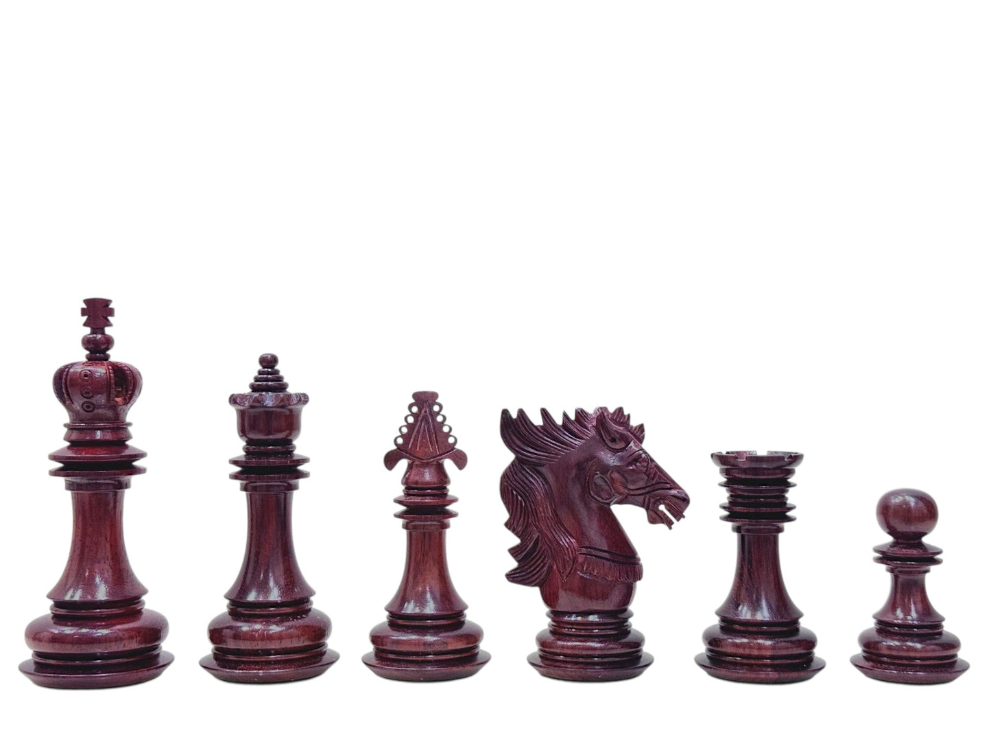 4.5" Carvers' Art Luxury Chess Pieces Only Set - Triple Weighted Lacquered Distress Antiqued Boxwood & Budrose Wood - Chess Villa