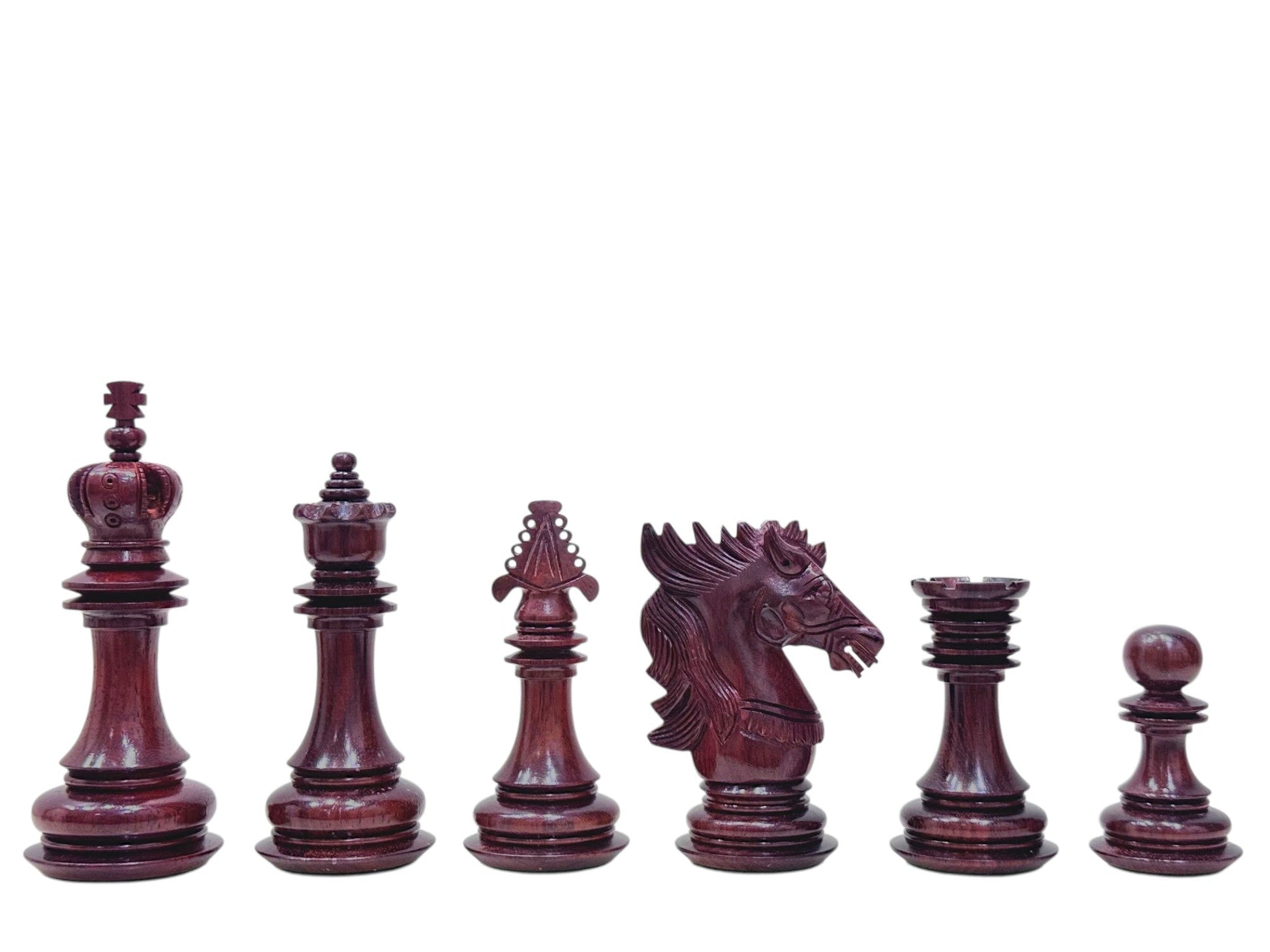 4.5" Carvers' Art Luxury Chess Pieces Only Set - Triple Weighted Lacquered Distress Antiqued Boxwood & Budrose Wood - Chess Villa