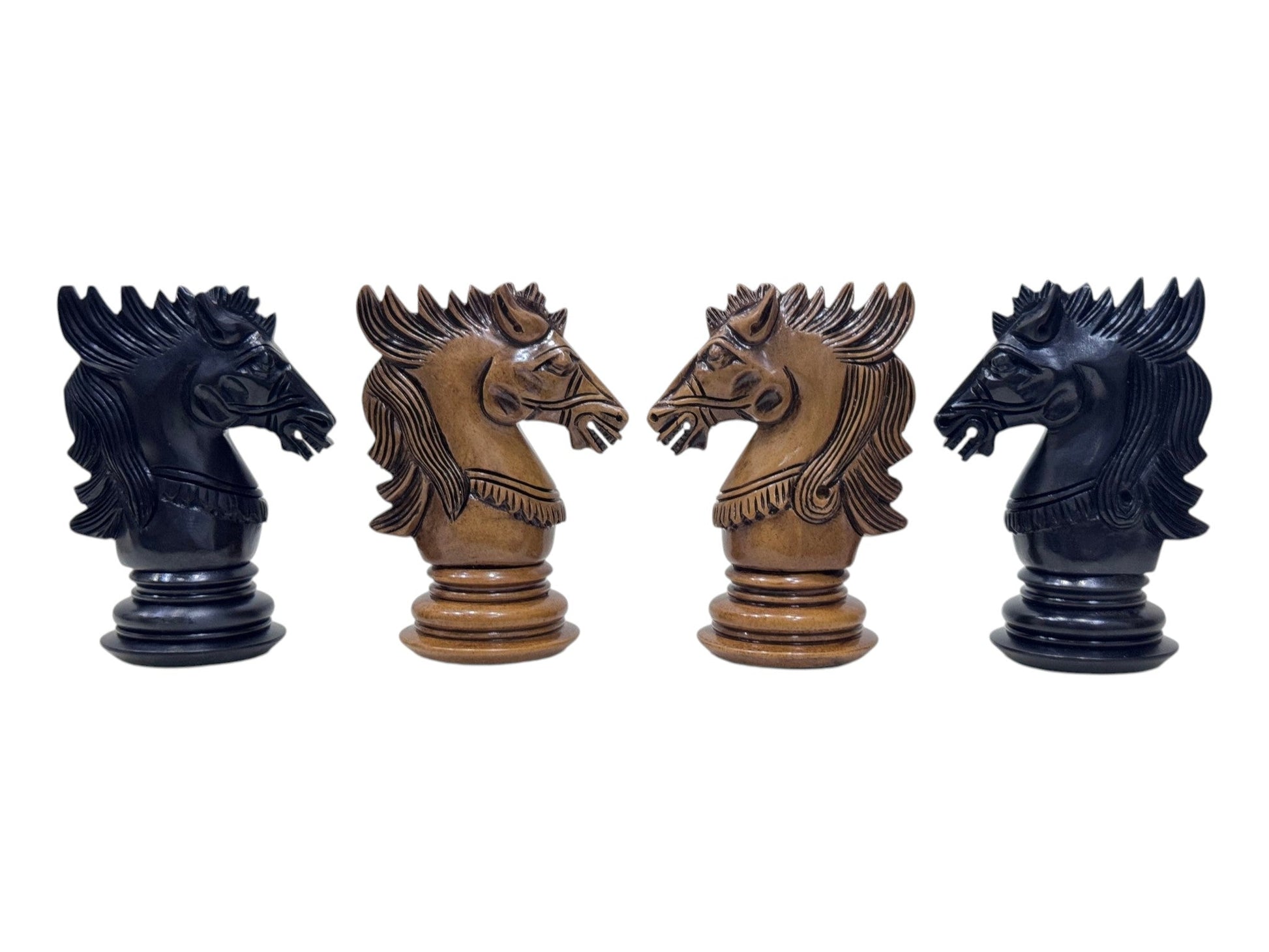 4.5" Carvers' Art Luxury Chess Pieces Only Set - Triple Weighted Lacquered Distress Antiqued Boxwood & Ebony Wood - Chess Villa