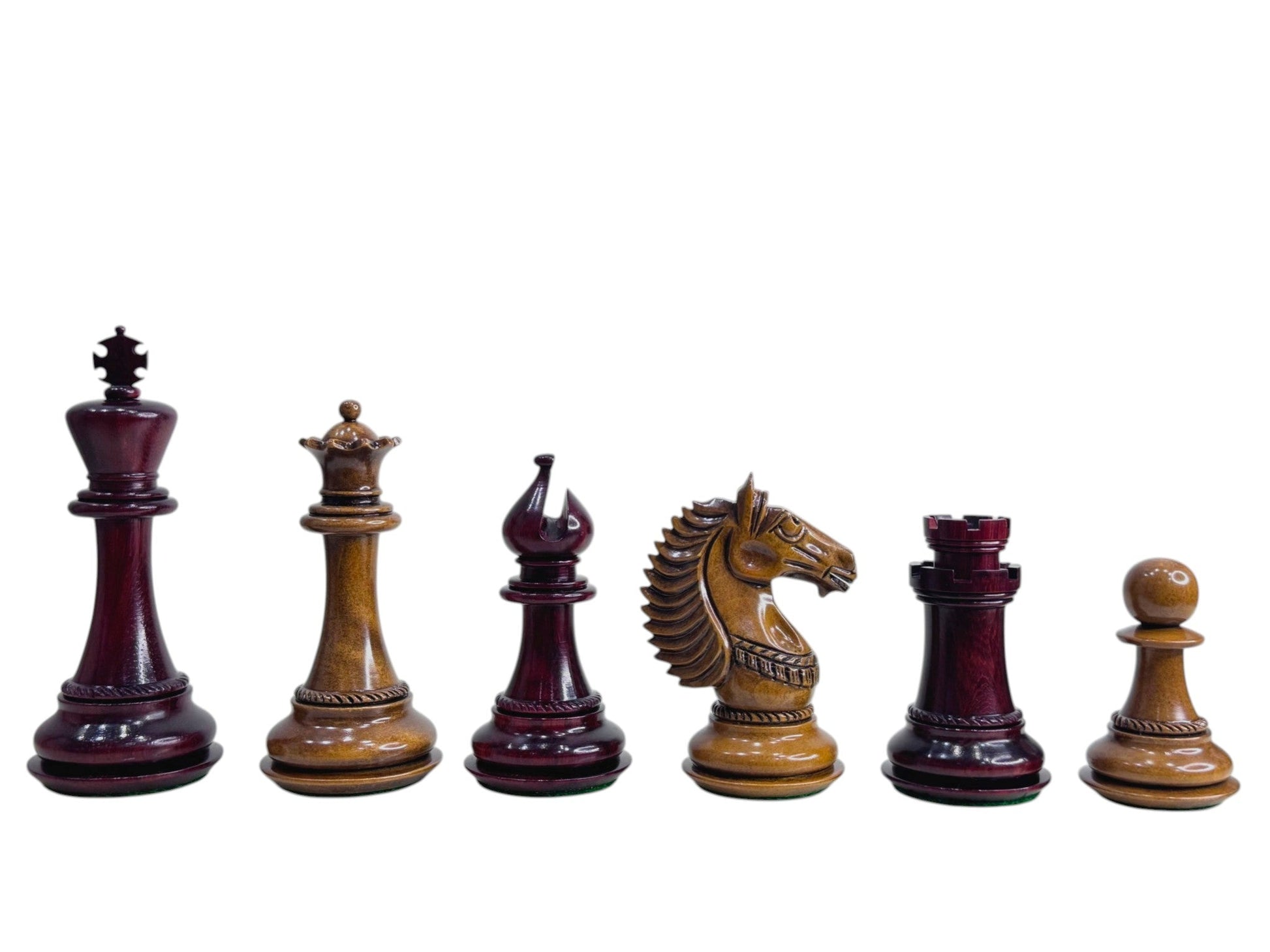 4.6" Copenhagen Luxury Staunton Chess Pieces Only Set- Triple Weighted Lacquered Distress Antiqued Boxwood & Budrose Wood - Chess Villa
