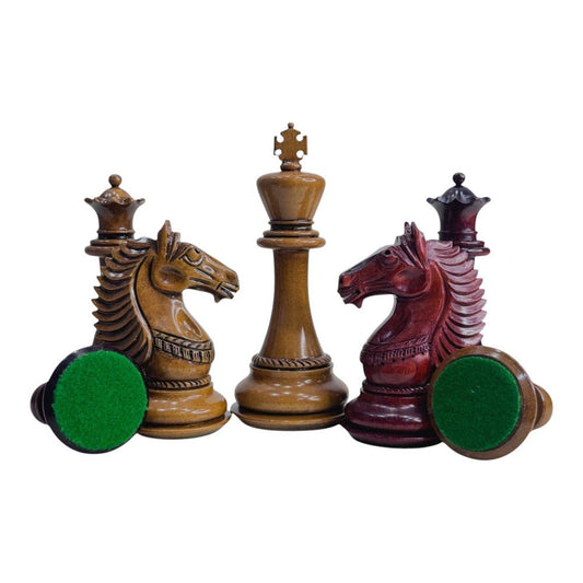 4.6" Copenhagen Luxury Staunton Chess Pieces Only Set- Triple Weighted Lacquered Distress Antiqued Boxwood & Budrose Wood - Chess Villa