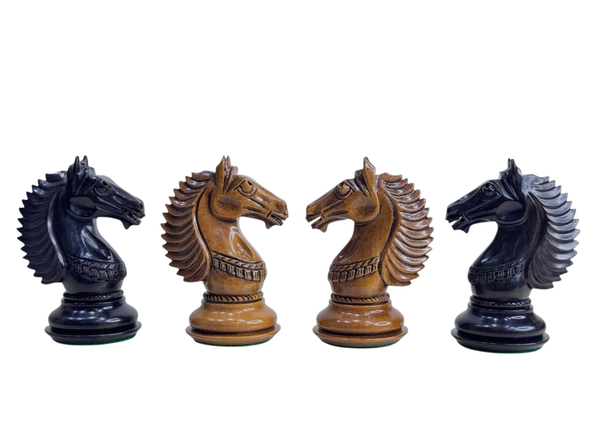 4.6" Copenhagen Luxury Staunton Chess Pieces Only Set- Triple Weighted Lacquered Distress Antiqued Boxwood & Ebony Wood - Chess Villa