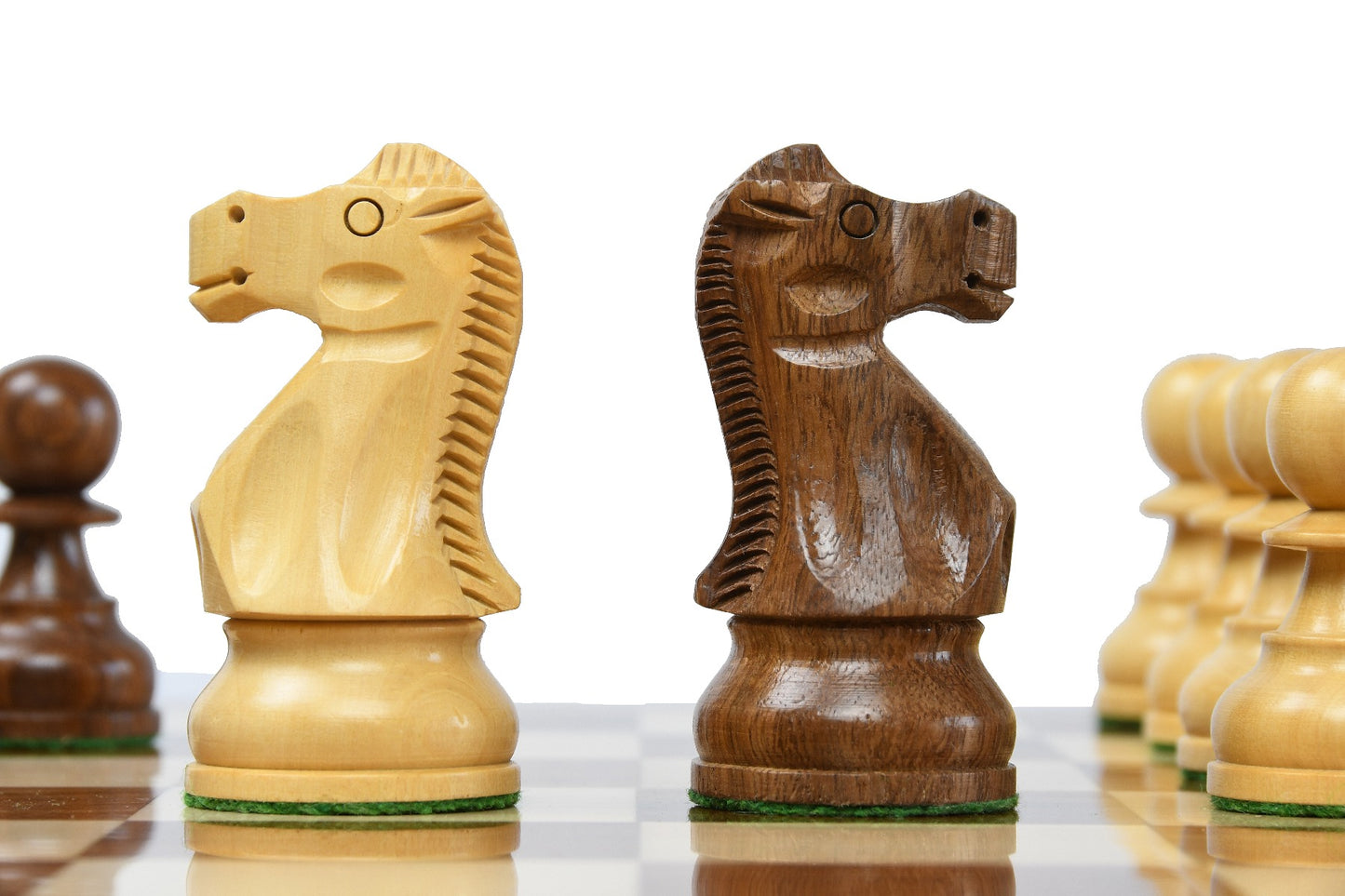 1972 Reproduced Reykjavik Championship Series Chess Pieces 3.7" - Weighted Golden Rosewood & Boxwood