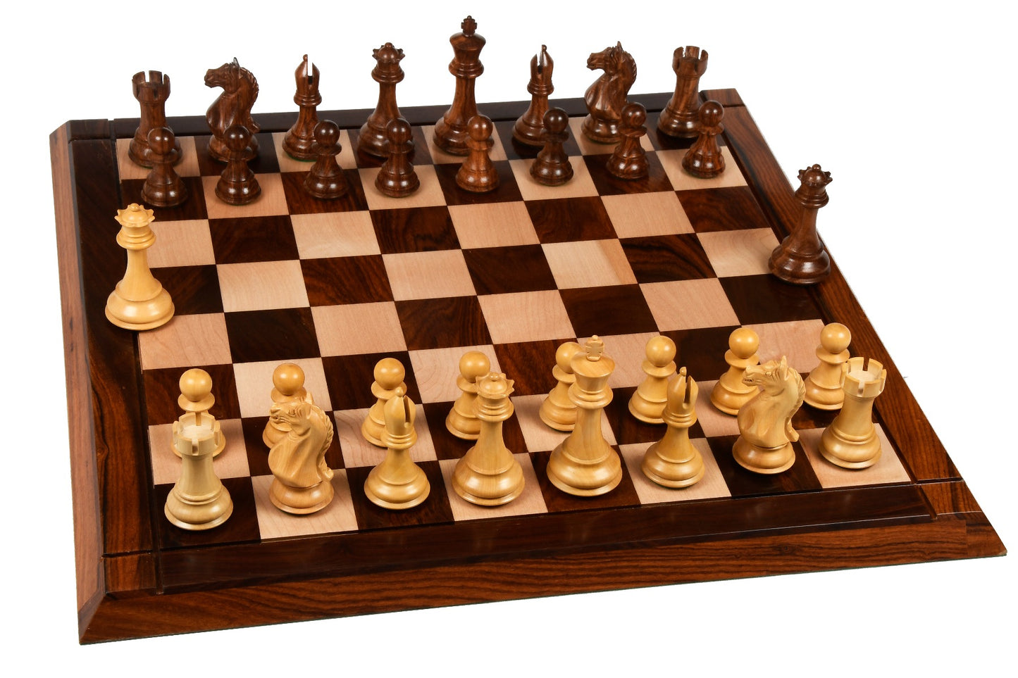 4" Fierce Knight Staunton Chess Pieces Only Set – Golden Rosewood & Boxwood