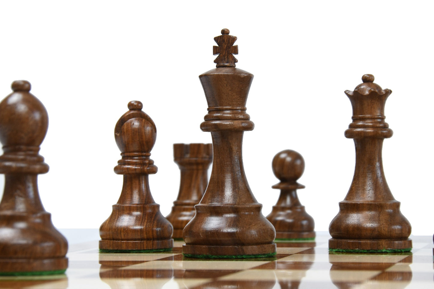 1972 Reproduced Reykjavik Championship Series Chess Pieces 3.7" - Weighted Golden Rosewood & Boxwood