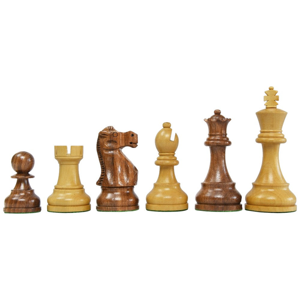 1972 Reproduced Reykjavik Championship Series Chess Pieces 3.7" - Weighted Golden Rosewood & Boxwood