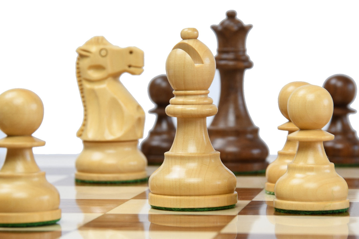 1972 Reproduced Reykjavik Championship Series Chess Pieces 3.7" - Weighted Golden Rosewood & Boxwood