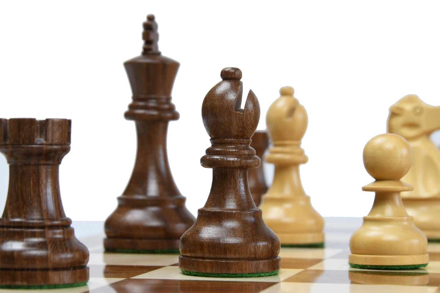 1972 Reproduced Reykjavik Championship Series Chess Pieces 3.7" - Weighted Golden Rosewood & Boxwood