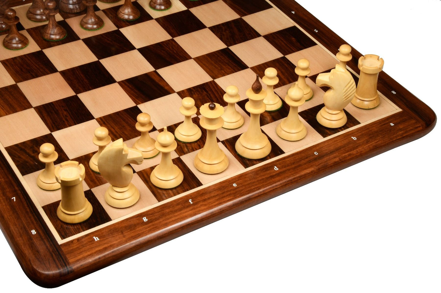 1950s Soviet Latvian Reproduced Chess Pieces Only Set - Weighted Golden Rosewood & Boxwood