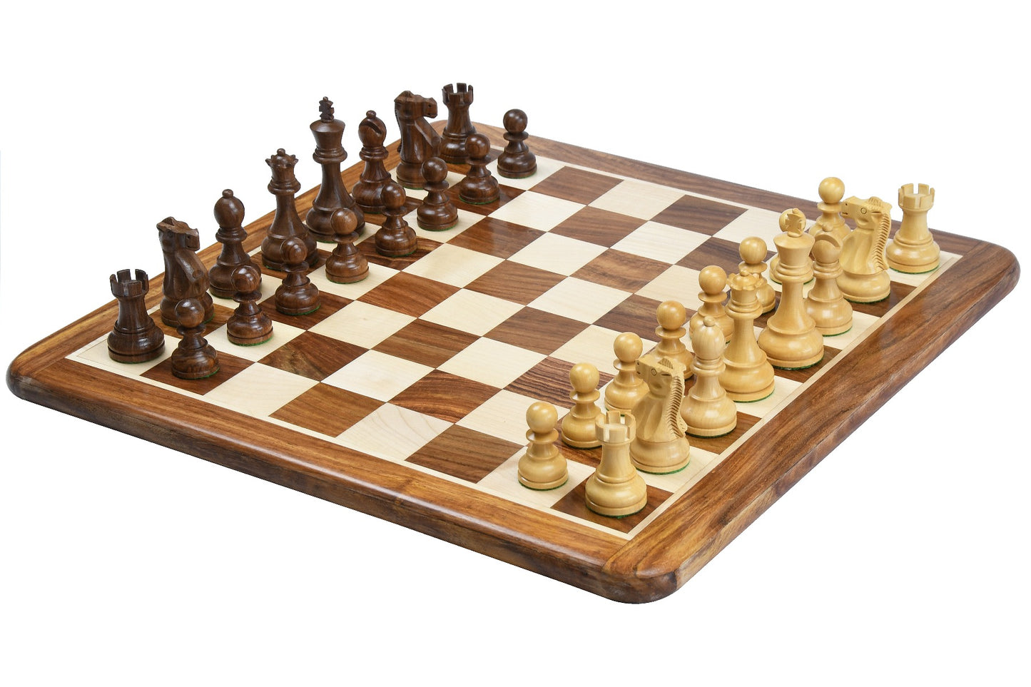 1972 Reproduced Reykjavik Championship Series Chess Pieces 3.7" - Weighted Golden Rosewood & Boxwood