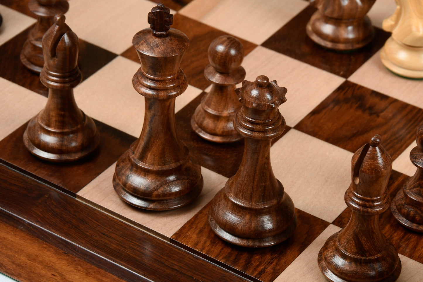 4" Fierce Knight Staunton Chess Pieces Only Set – Golden Rosewood & Boxwood