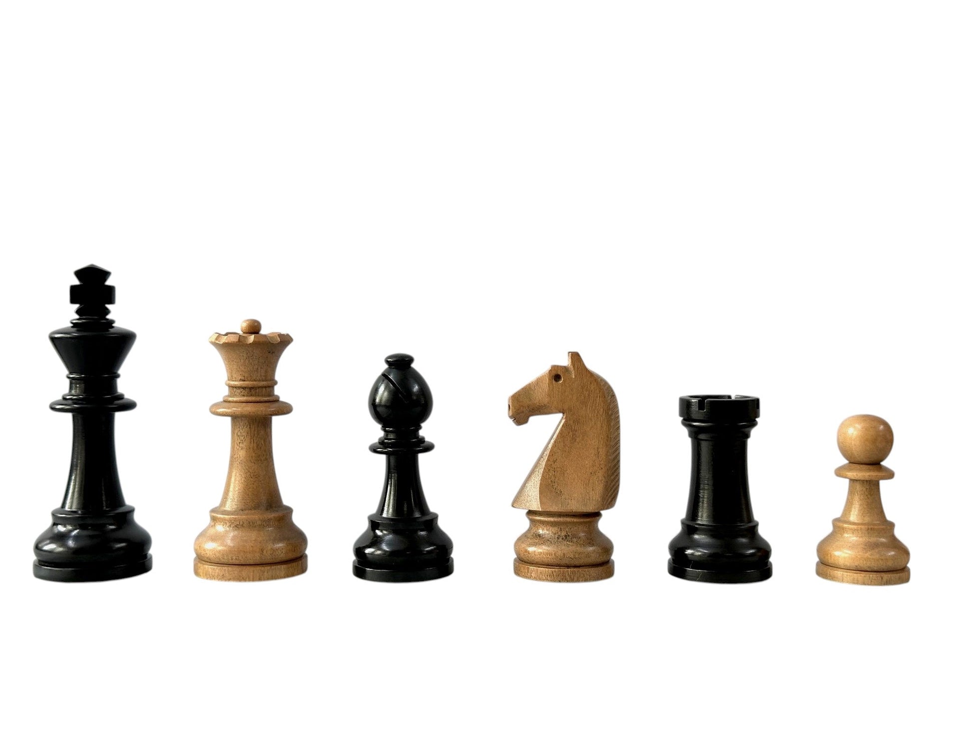 90s Reproduced 3.6" French Chavet Championship Tournament Chess Pieces Only Set- Weighted Distress Antique Boxwood & Ebonised Boxwood - Chess Villa