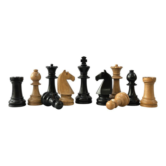 90s Reproduced 3.6" French Chavet Championship Tournament Chess Pieces Only Set- Weighted Distress Antique Boxwood & Ebonised Boxwood - Chess Villa