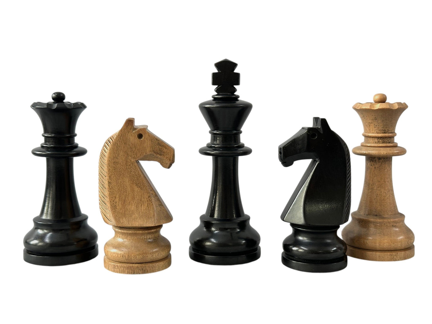 90s Reproduced 3.6" French Chavet Championship Tournament Chess Pieces Only Set- Weighted Distress Antique Boxwood & Ebonised Boxwood - Chess Villa