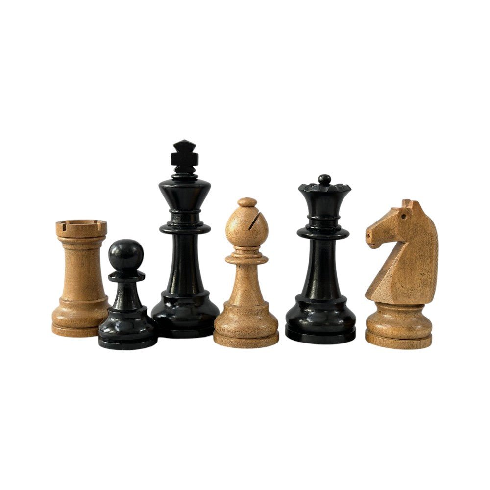 90s Reproduced 3.6" French Chavet Championship Tournament Chess Pieces Only Set- Weighted Distress Antique Boxwood & Ebonised Boxwood - Chess Villa