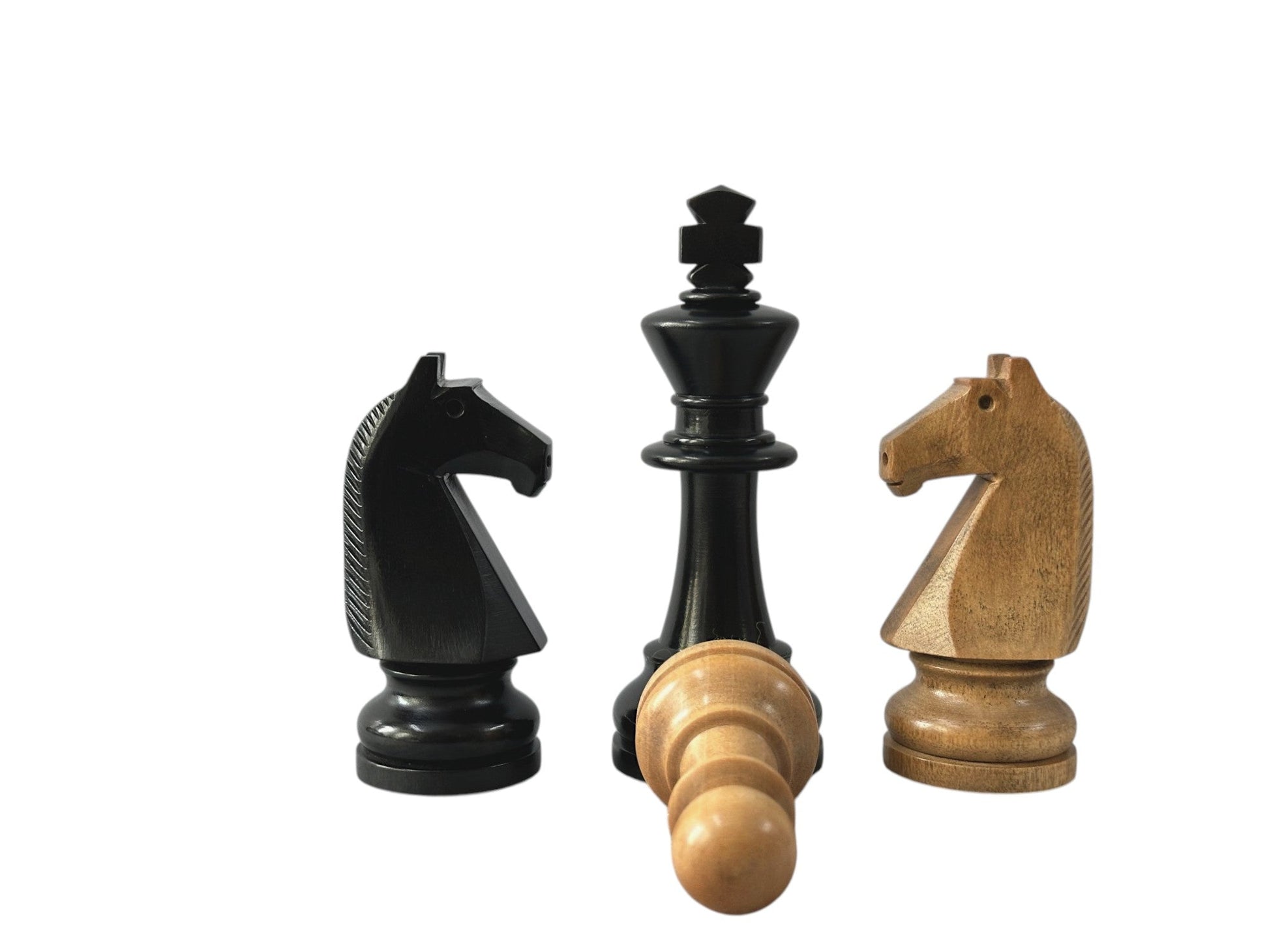 90s Reproduced 3.6" French Chavet Championship Tournament Chess Pieces Only Set- Weighted Distress Antique Boxwood & Ebonised Boxwood - Chess Villa